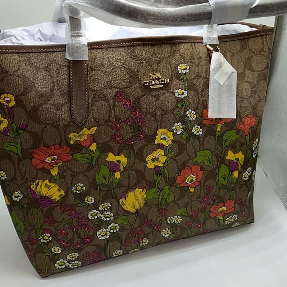 ❤️HP🪅NWT COACH CITY TOTE IN SIGNATURE CANVAS WITH GARDEN FLORAL PRINT - Picture 7 of 16